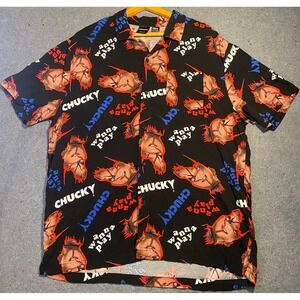 CHUCKY mens‎ CHILDS PLAY wanna play XXL halloween Shirt SHORT SLEEVE button down